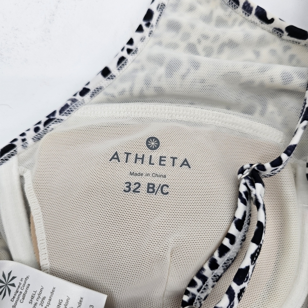 Athleta Zimbabwe High Neck Swim Bikini Top Cream Blue sz 32 B/C - Picture 5 of 6